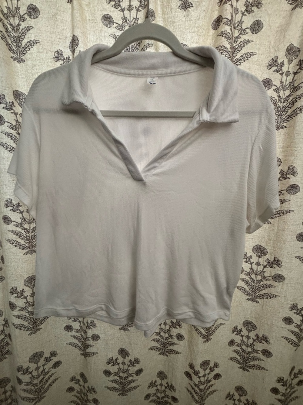 White Ribbed Cropped Polo Shirt